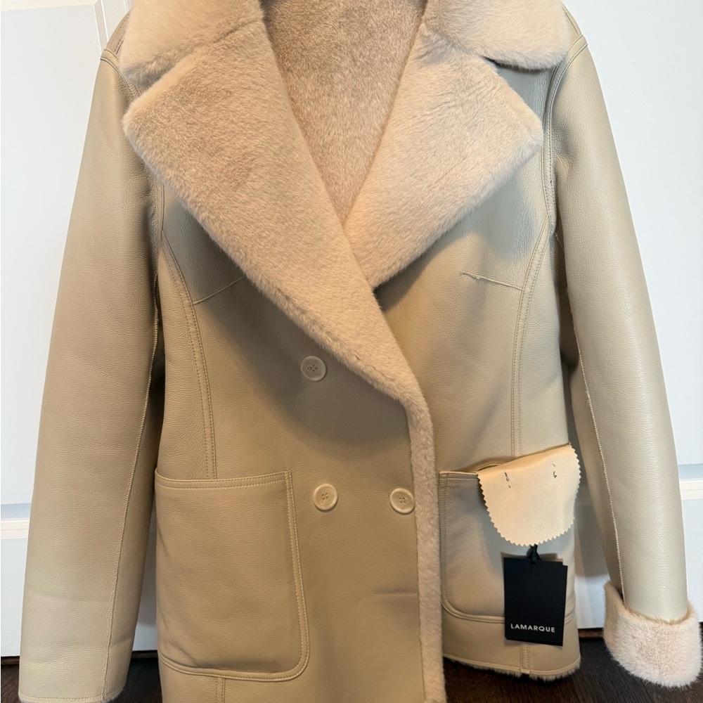 LAMARQUE CAMILLE/ Faux Shearling Reversible Coat in Ivory